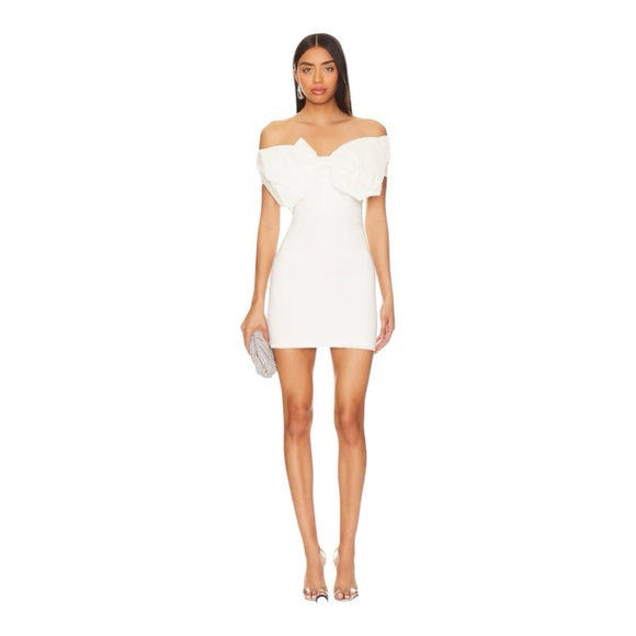 Bardot Dresses & Skirts - Bardot Mini Bow Dress in Shimmer White Size US M/10 Cocktail Bridal Statement